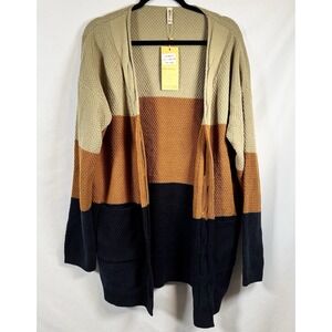 Women's Plus Size 2X Open Front Colorblock Cardigan Sweater Pockets NWT Cozy